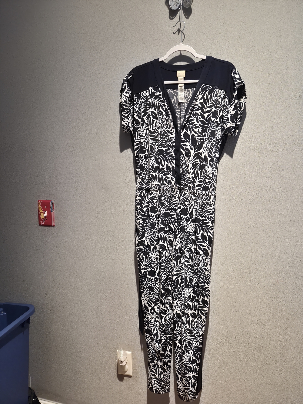 Chico's Black and White Floral Jumpsuit